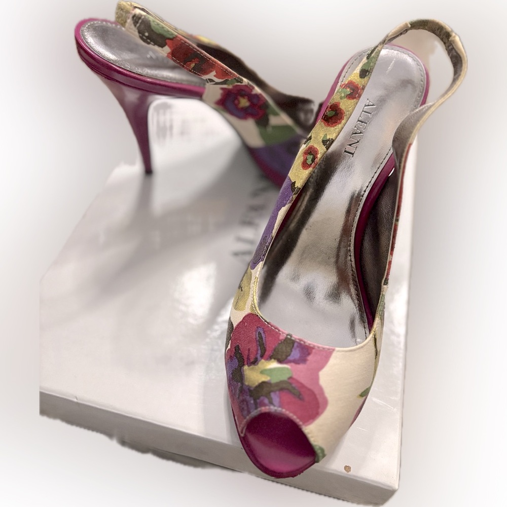 Alfani pink floral heels, 6
